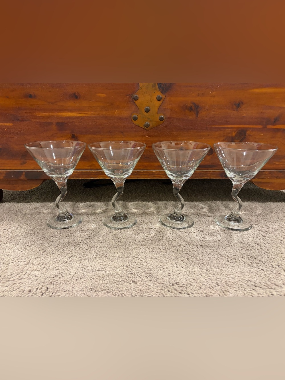 Clear Twisted Stem Martini Glasses - Set of 4